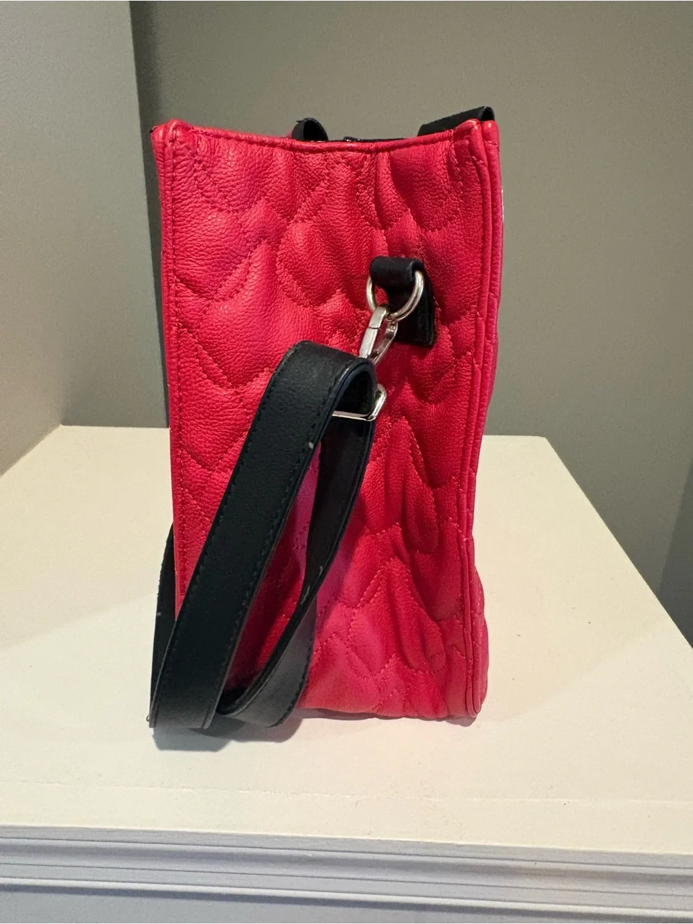 Betsey Johnson Red and Black Heart-Handle Quilted Tote